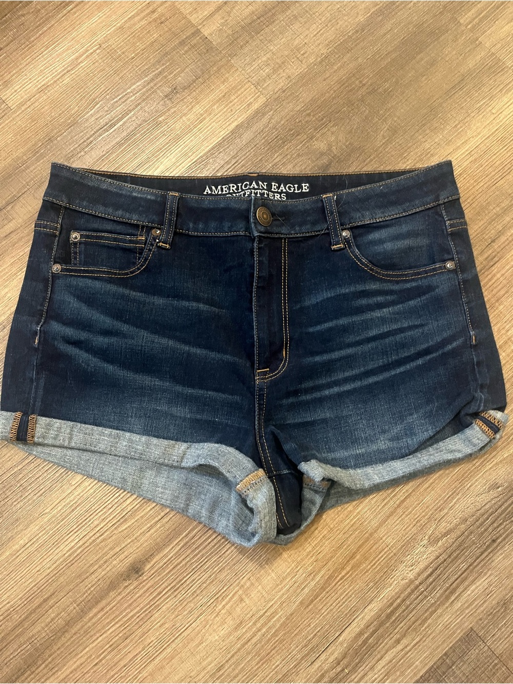 American Eagle Outfitters Dark Blue Rolled Cuff Denim Shorts 14
